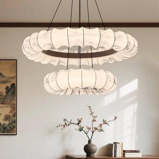 宋代美学客厅主吊灯新中式书房餐厅双层圆形圆环灯卧室简约布艺灯