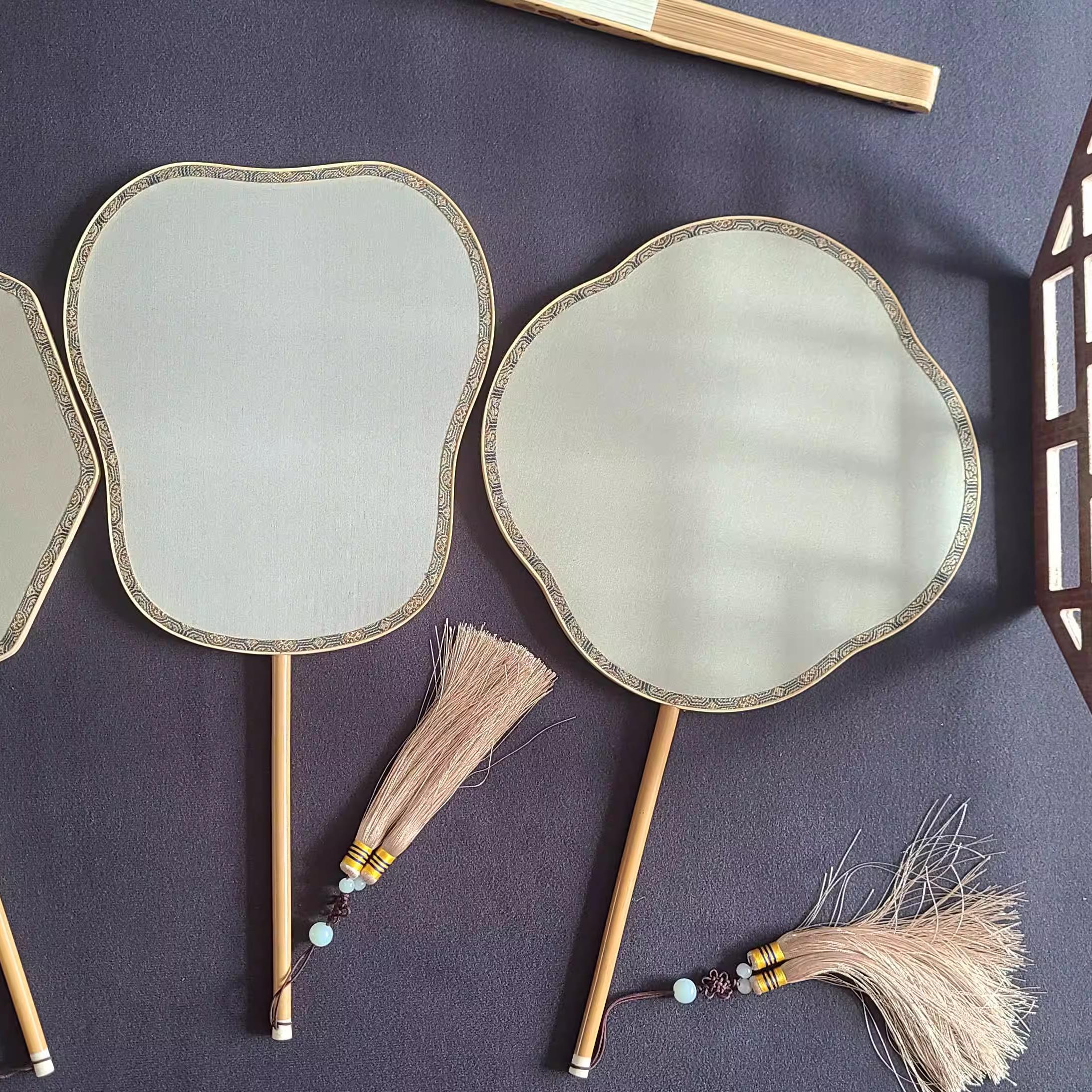 水墨林子真丝熟绢团扇日本绢扇面绢宫扇熟绢空白工笔国画团扇