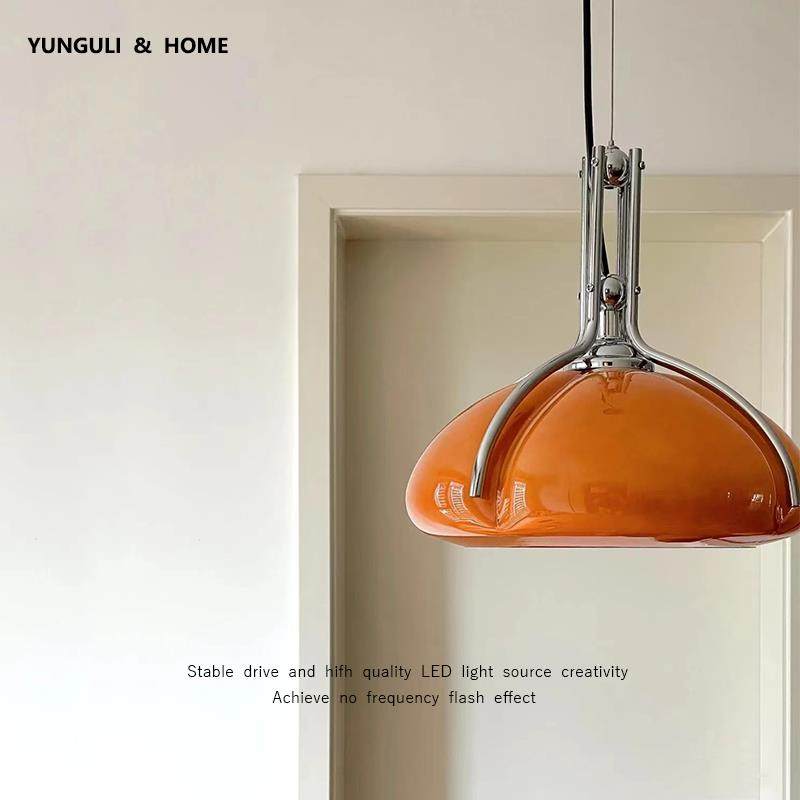 1960s包豪斯餐厅吊灯丹麦复古卧室橱窗阳台中古橘色玻璃蘑菇吊灯