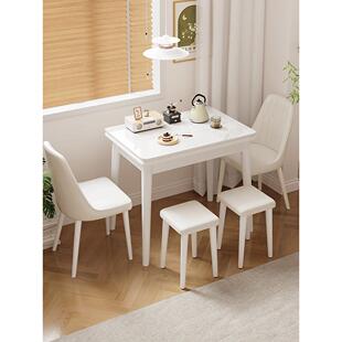 岩板餐桌现代简约可折叠小户型客厅家用实木餐椅组合多功能的桌子