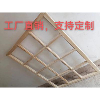定制实木窗原木对开窗玻璃民宿复古窗格子上翻平开窗推拉折叠纱窗