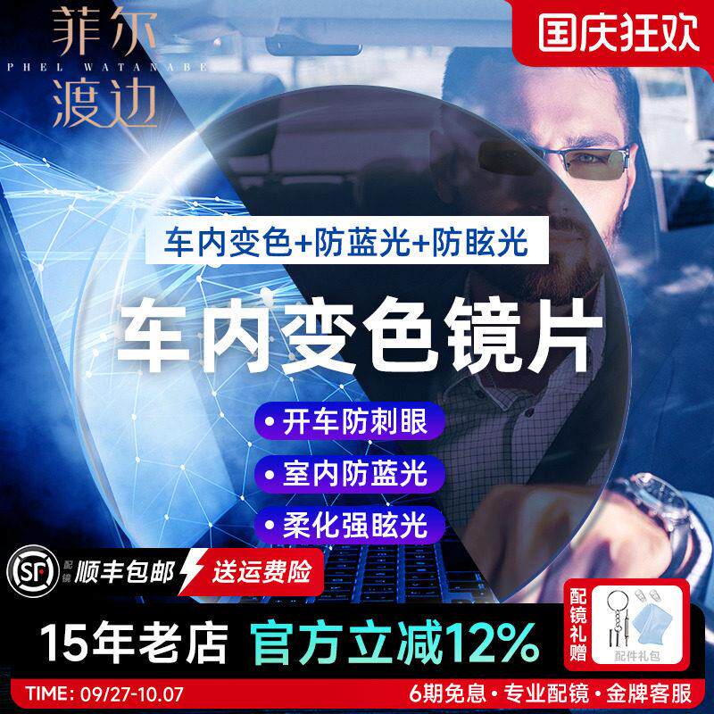 变色近视眼镜镜片车内变色感光智能防蓝光防眩光紫外线平光护目镜