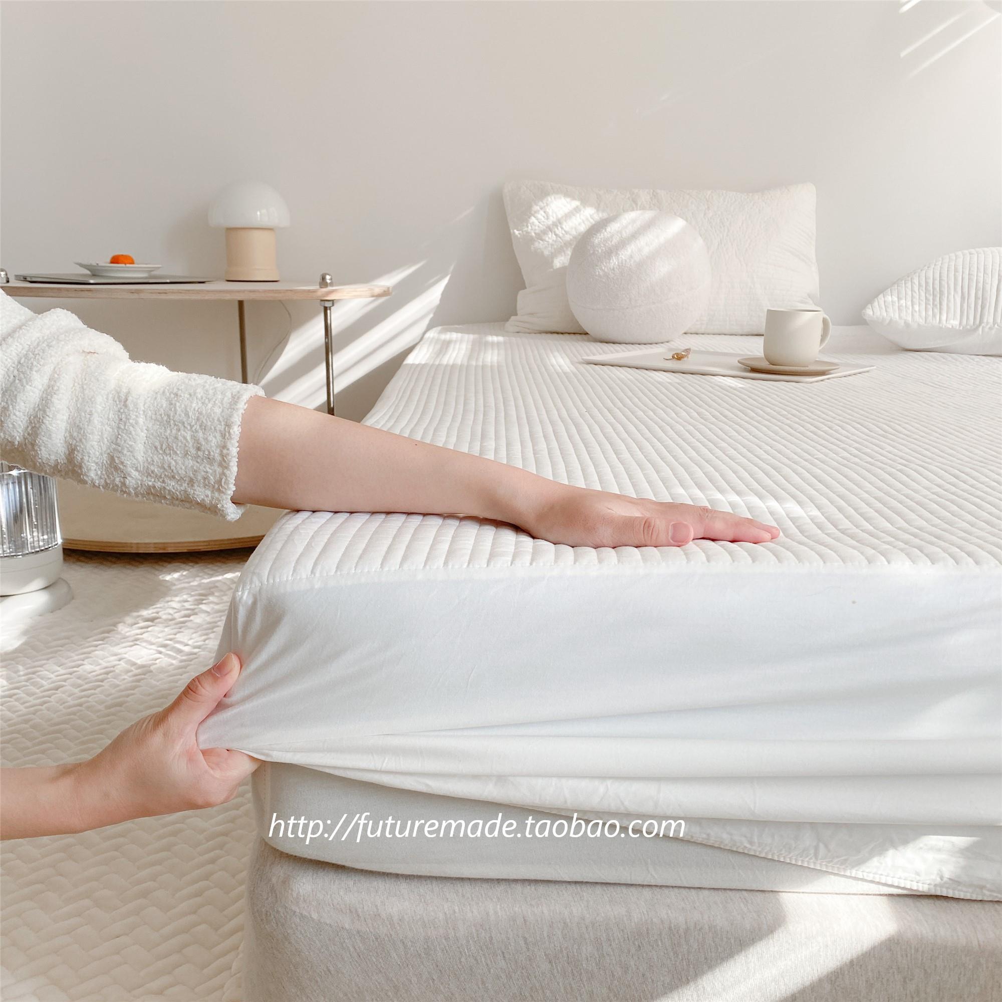 简约卧室百搭单品~ins韩风全棉水洗棉绗缝床笠夹棉枕套加厚床盖