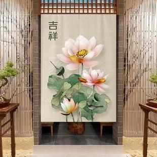 荷花门帘布艺隔断帘卧室卫生间挂帘家用厨房遮挡帘免打孔帘子 中式