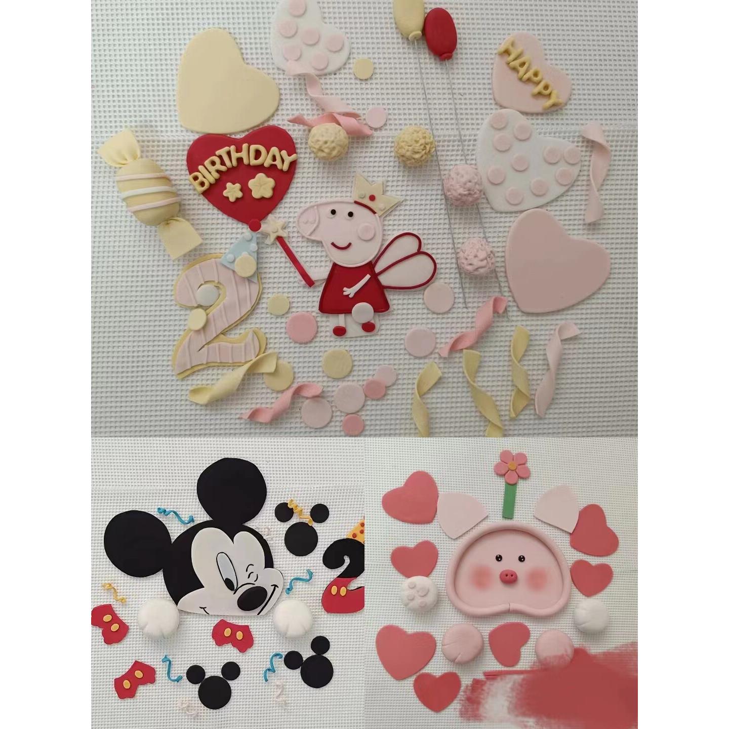 半翻糖蛋糕插件定制 翻糖成品来图定制 爱心蝴蝶结可爱插件
