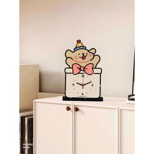 线条小狗桌面时钟摆台式座钟小摆件客厅玄关钟表创意可爱生日礼物