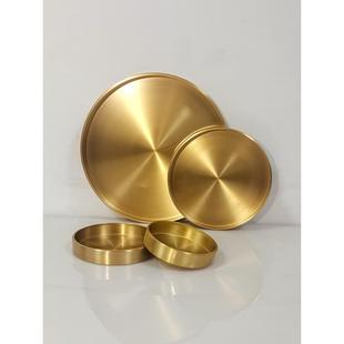 圆形铜盘子轻奢钥匙首饰收纳托盘定制长方形纯铜茶盘金色全铜方盘