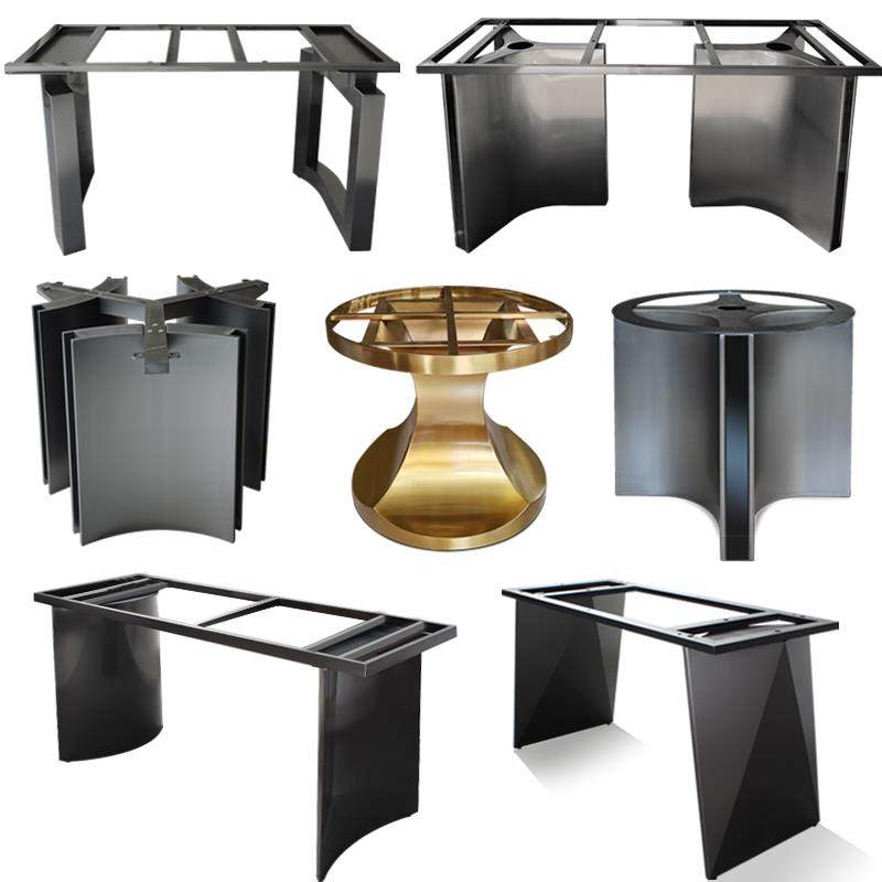 轻奢不锈钢餐桌脚现代岩板桌腿家用大理石大圆桌底座支架金属桌架