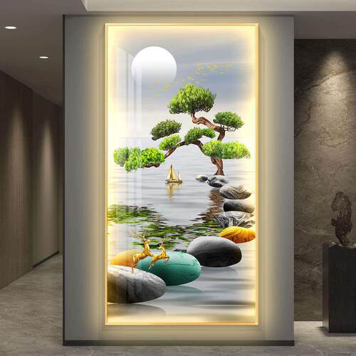 石来运转led带灯入户玄关装饰画走廊过道挂画壁画现代简约高级感