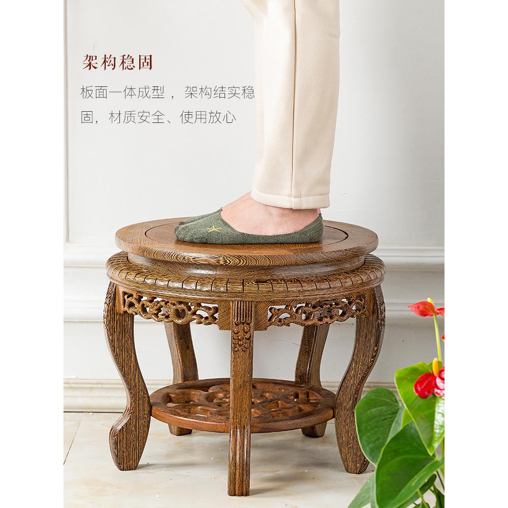 鸡翅木底座托架圆形实木工艺品摆件花瓶鱼缸花盆垫高木托盘架包邮