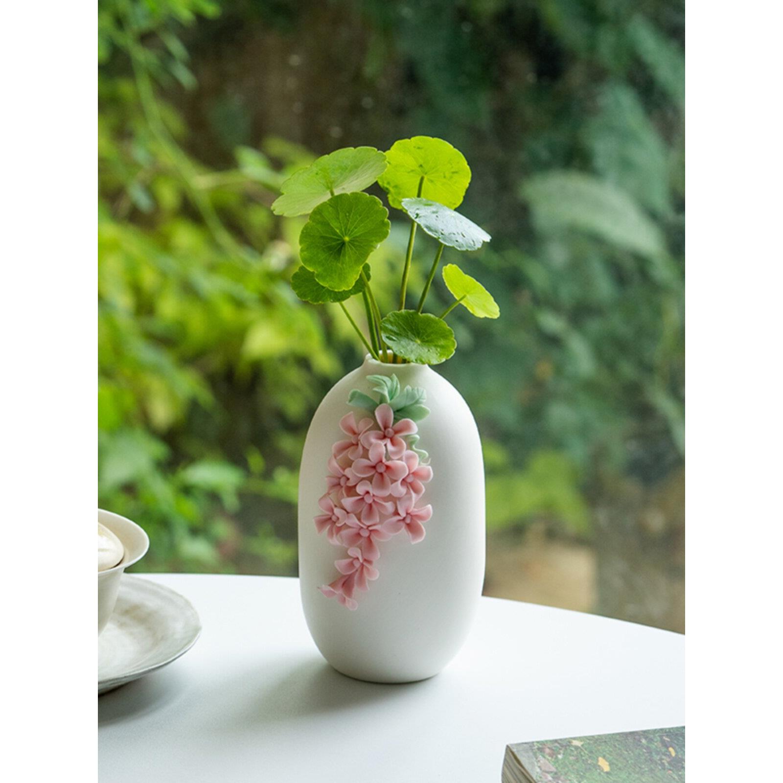陶瓷捏花合来瓷手工绣球白瓷素烧小清新花瓶装饰品干花家用桌面