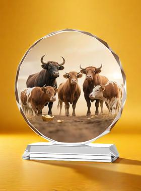 牛气冲天水晶画装饰客厅摆件 开业张盛典居家客厅书房办公工艺品