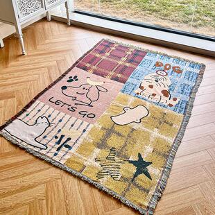 跨境出口覆古一无是处中古格纹小狗艺术挂毯沙发毯针织盖毯装饰