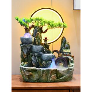桌面假山流水摆件循环水中式高山水车风水轮客厅转动水晶球装饰品