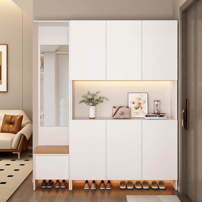 实木鞋柜家用门口大容量收纳柜鞋架鞋凳一体靠墙储物柜屏风玄关柜