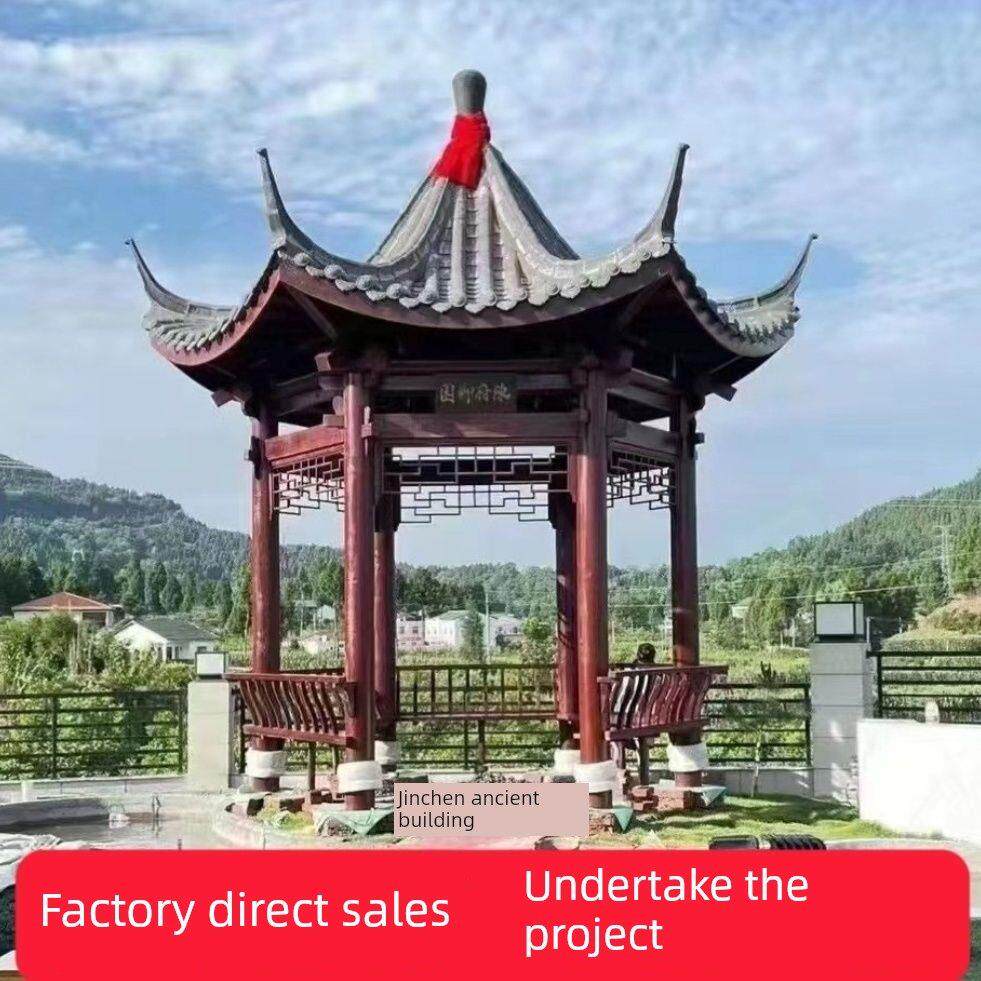 实木亭古建筑亭户外亭防腐木四角六边形八角亭古玩休闲长廊