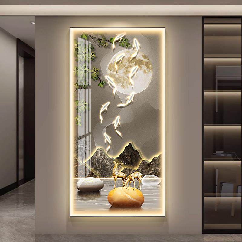 轻奢玄关装饰画 画进门生财西墙走廊过道挂画 画入户正对墙带灯晶,家居饰品,现代装饰画,淘宝优惠券,粉丝福利购,淘宝优惠卷