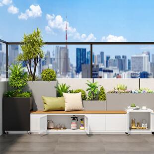 户外不锈钢花箱坐凳组合露台花园可移动种植箱铁艺储物花池定制