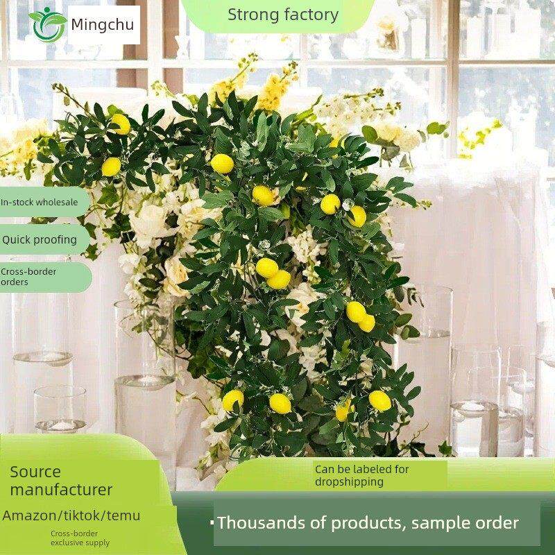 墙挂模拟柠檬水果藤条假叶子柠檬婚礼花婚礼墙布局装饰藤蔓