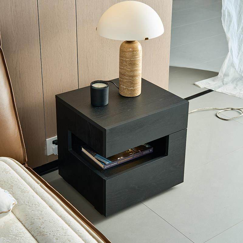 设计师款意式极简床头柜带灯一体悬浮式床边柜现代简约卧室储物柜