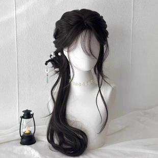 假发女清冷感古风长卷发新中式汉服侧扎马尾日常蓬松中分全头套式
