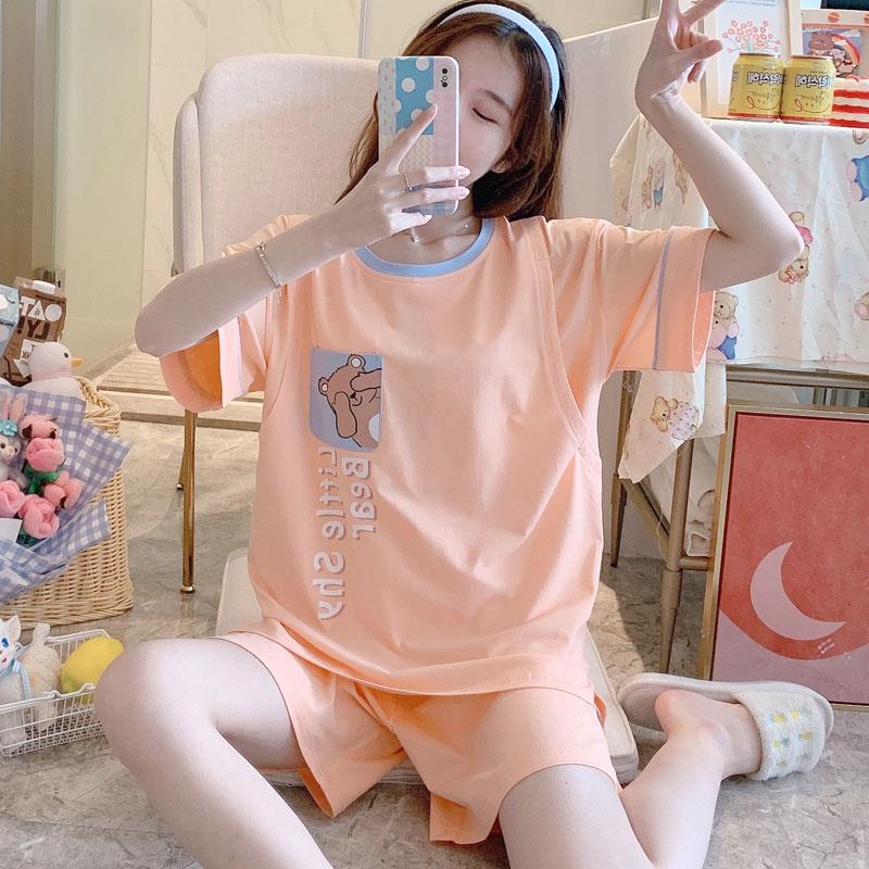 月子服夏季薄款产后两件套哺乳孕妇睡衣夏装纯棉短袖哺乳吸汗家居