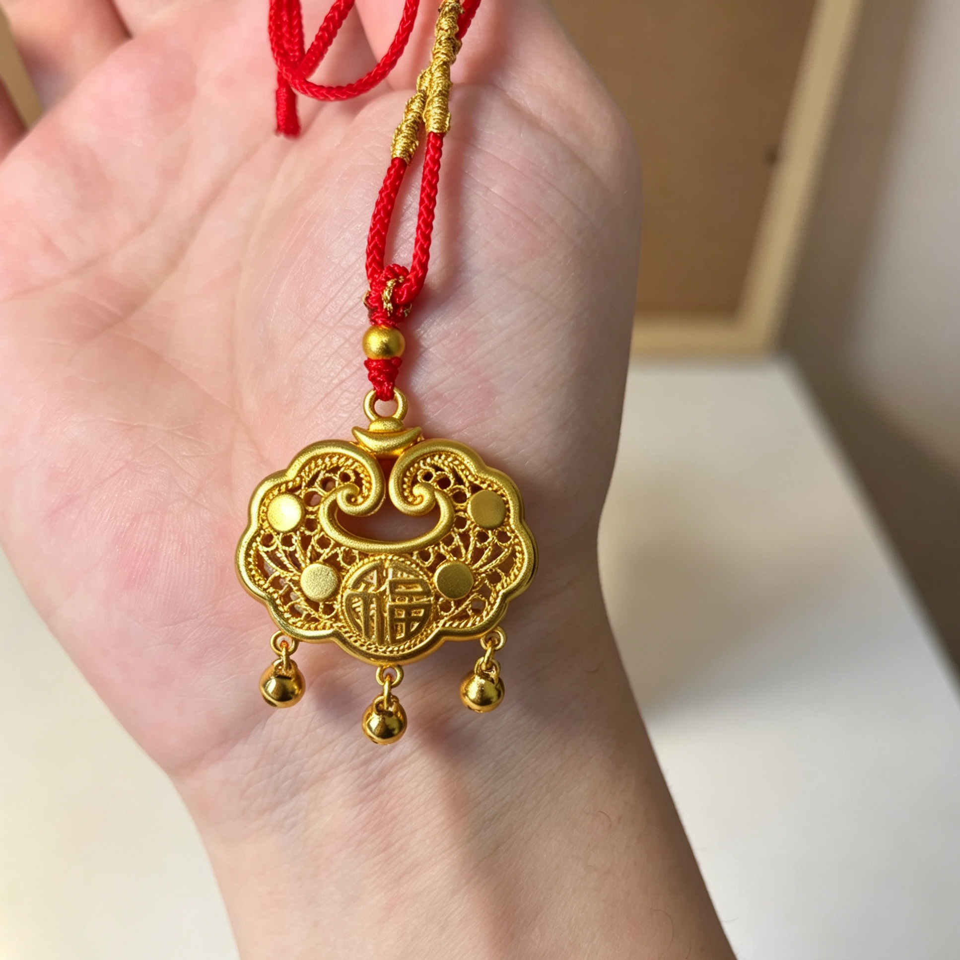 宝宝长命锁满月百天一周岁金锁项圈道具婴儿百福锁平安锁儿童项链