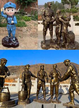 卡通小红军彩绘雕像小八路军举旗吹号红色文化公园玻璃纤维雕塑摆