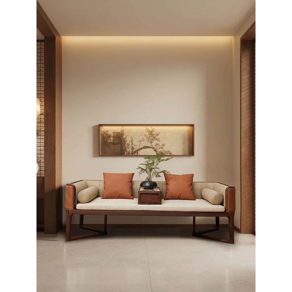 北美黑胡桃木沙发实木家用直排头层牛皮新中式高端客厅组合罗汉床