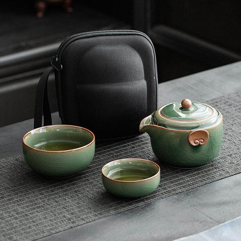 瓷都德化汝窑可携式旅行茶具小套装简易手抓泡茶壶茶杯汝窑户外