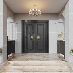 法式复古入户门精雕铸铝门别墅大门子母门防盗门农村自建房大门