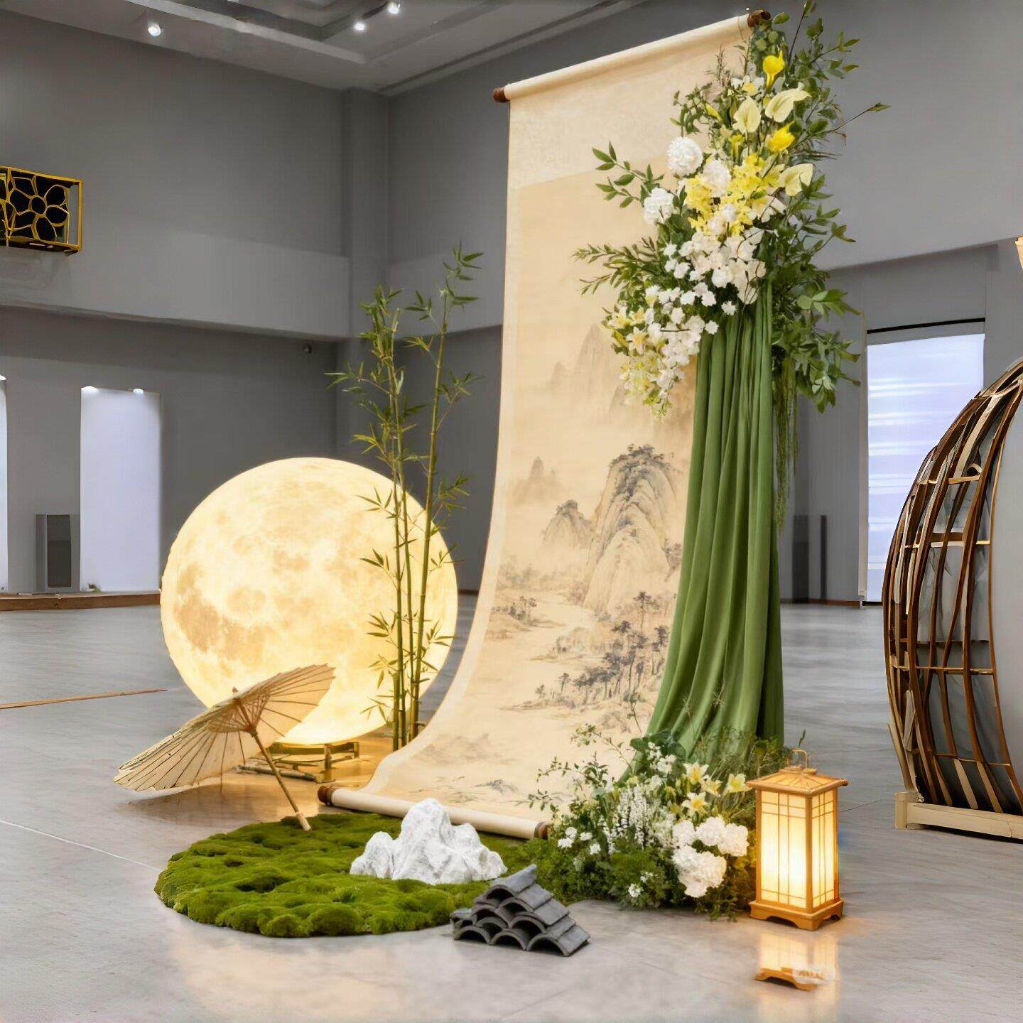 中式古风卷轴屏风造景装饰美陈摆件商场门店橱窗茶楼拍照打卡背景
