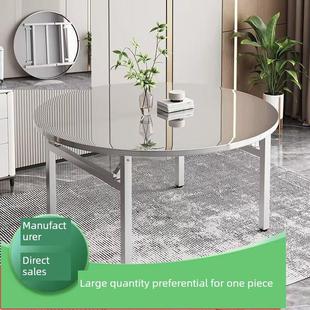 超厚不锈钢圆桌便携式折叠桌户外经济型家庭餐桌出租房餐桌圆桌