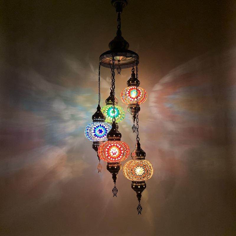 土耳其特色楼梯间吊灯咖啡厅餐厅酒店民宿别墅复式楼五头吊灯