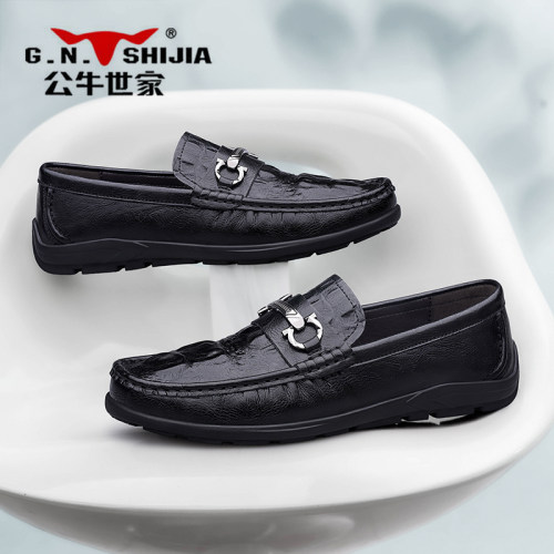 公牛世家真牛皮豆豆鞋男士商务