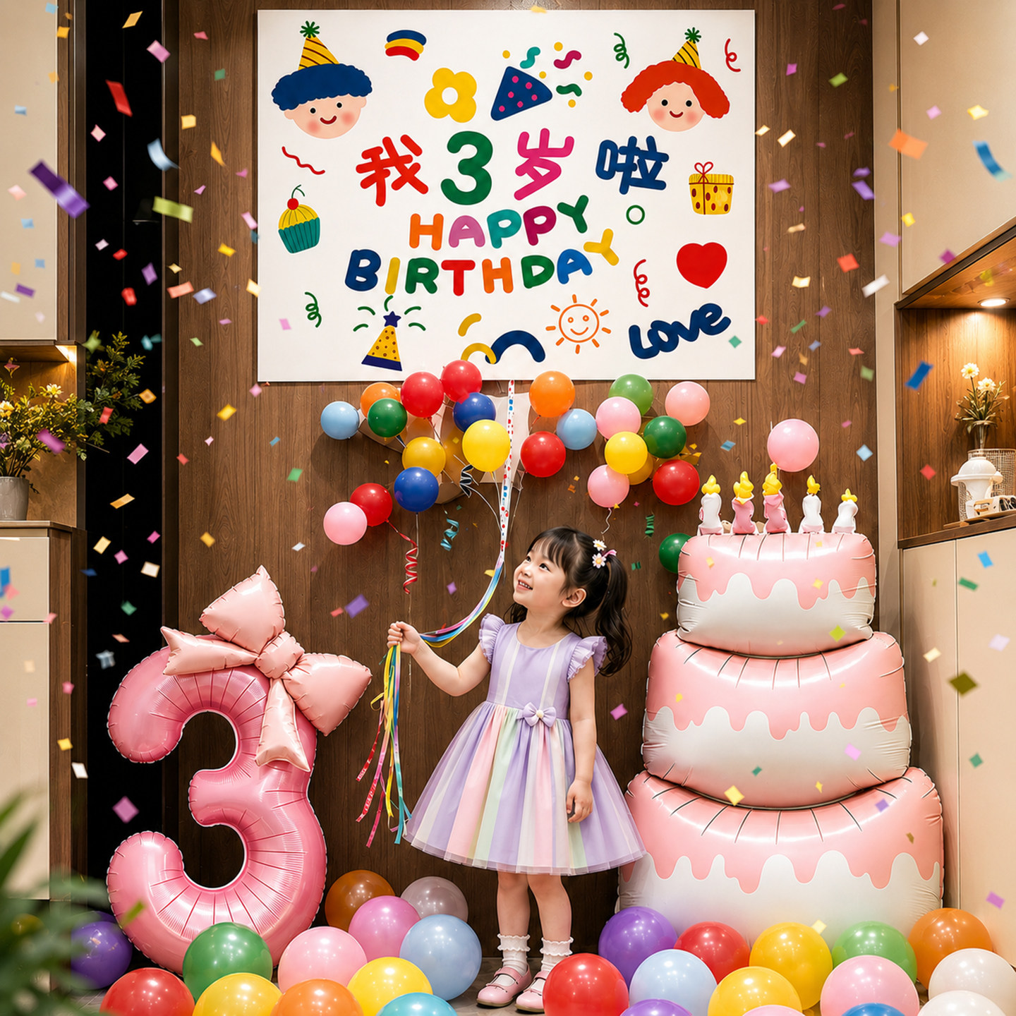 2岁3岁女童生日气球雨拉绳套装图片