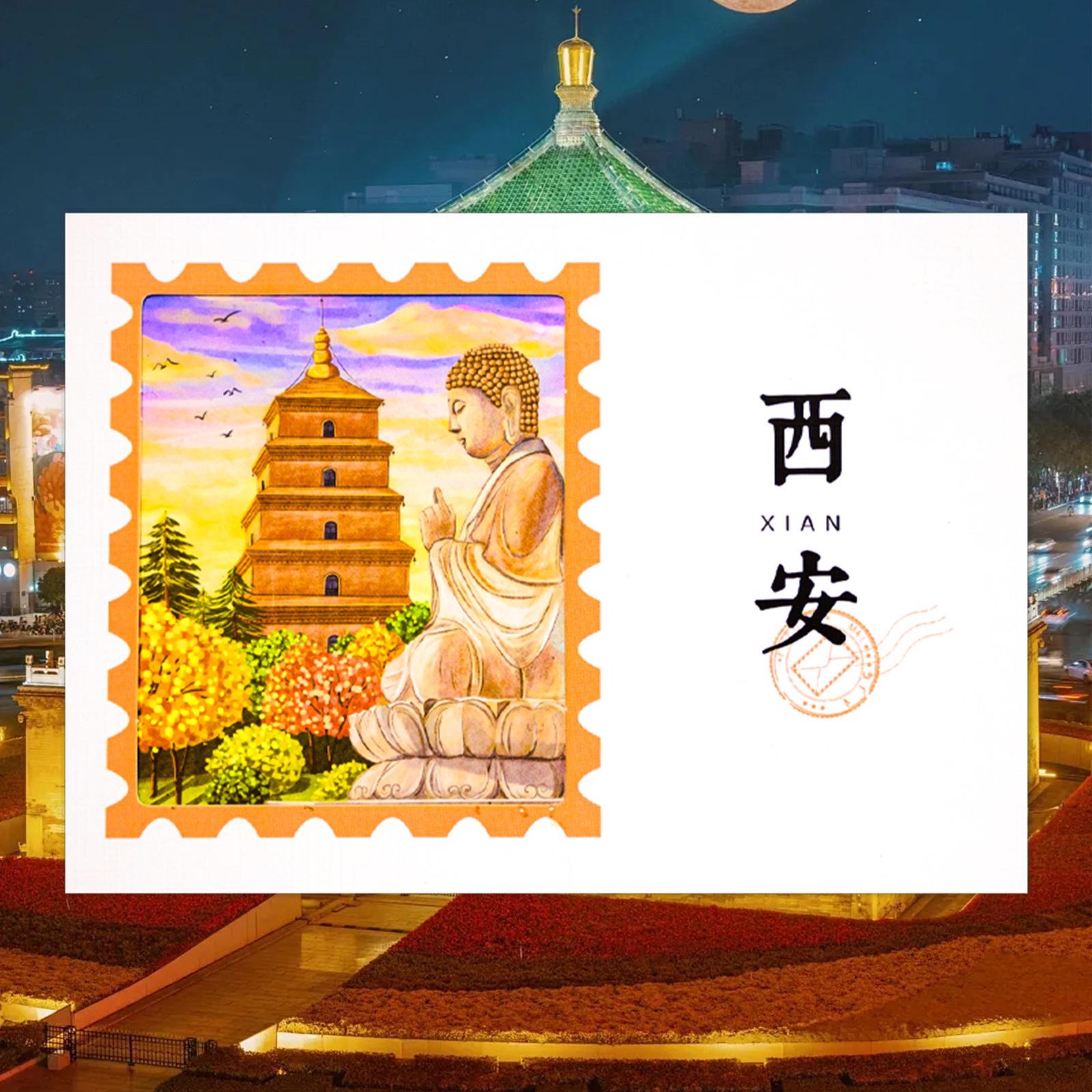 西安大雁塔明信片新款透光卡片大雁塔旅游纪念品创意纪念卡片