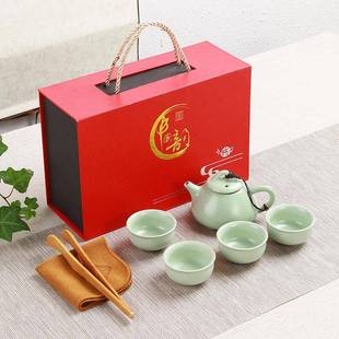 正品 商务定送人陶瓷茶具礼品制 窑功夫茶l具套装 家用高档礼盒汝装