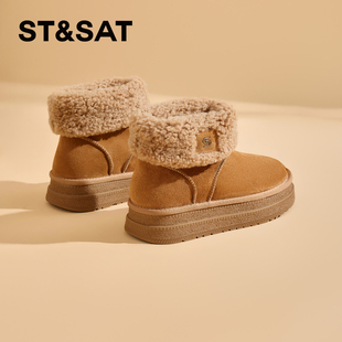 星期六翻边雪地靴女2025新款冬季加绒加厚保暖毛绒棉鞋厚底短靴子