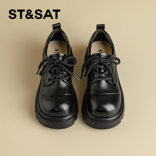 百搭小皮鞋 星期六厚底系带乐福鞋 黑色英伦风时尚 春季 子 女2026新款