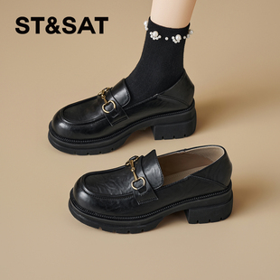 星期六英伦风厚底乐福鞋女款2026春季新款金属扣一脚蹬通勤小皮鞋