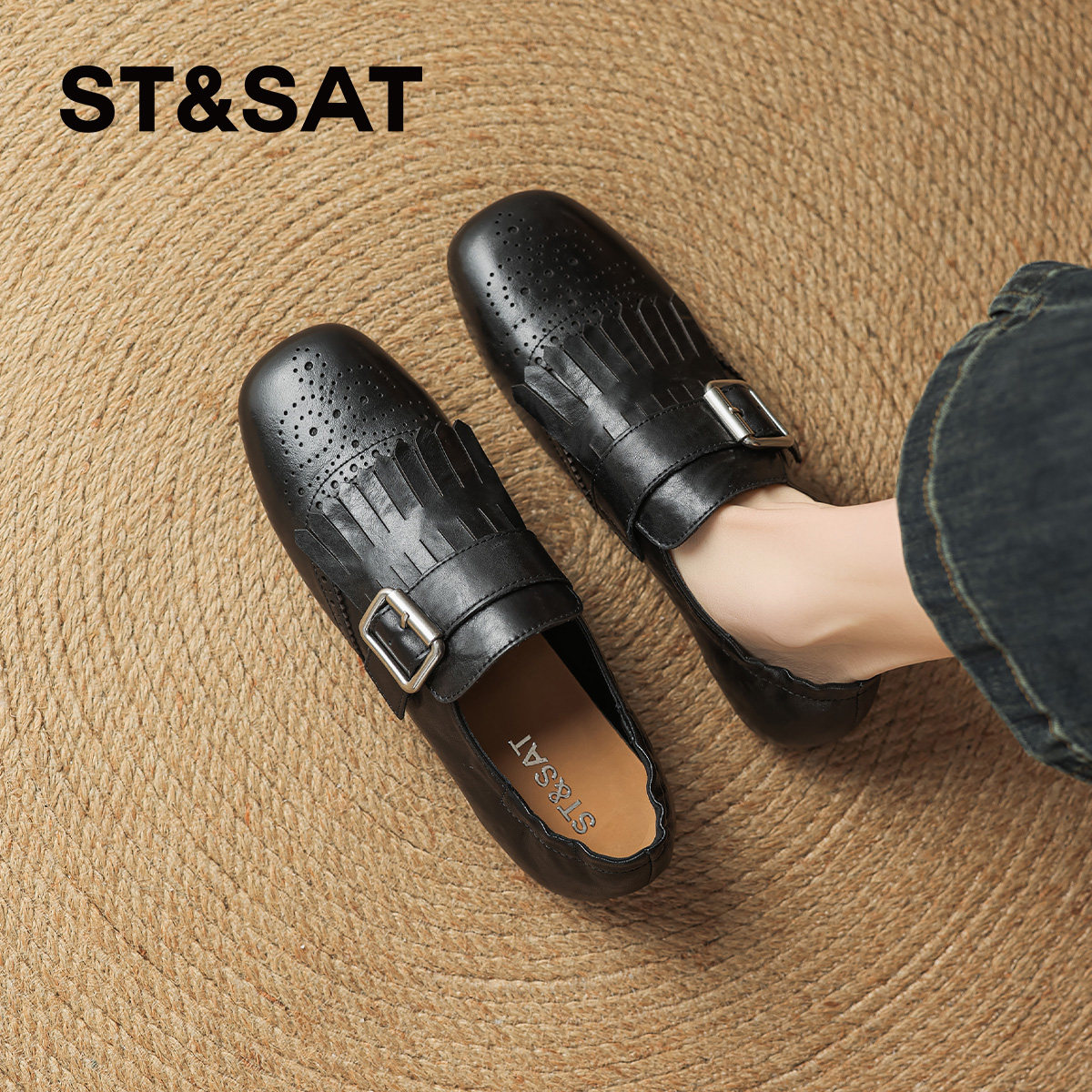 星期六平底日常皮鞋2026春季新款复古简约粗跟英伦风乐福鞋女流苏,女鞋,乐福鞋（豆豆鞋）,淘宝优惠券,粉丝福利购,淘宝优惠卷