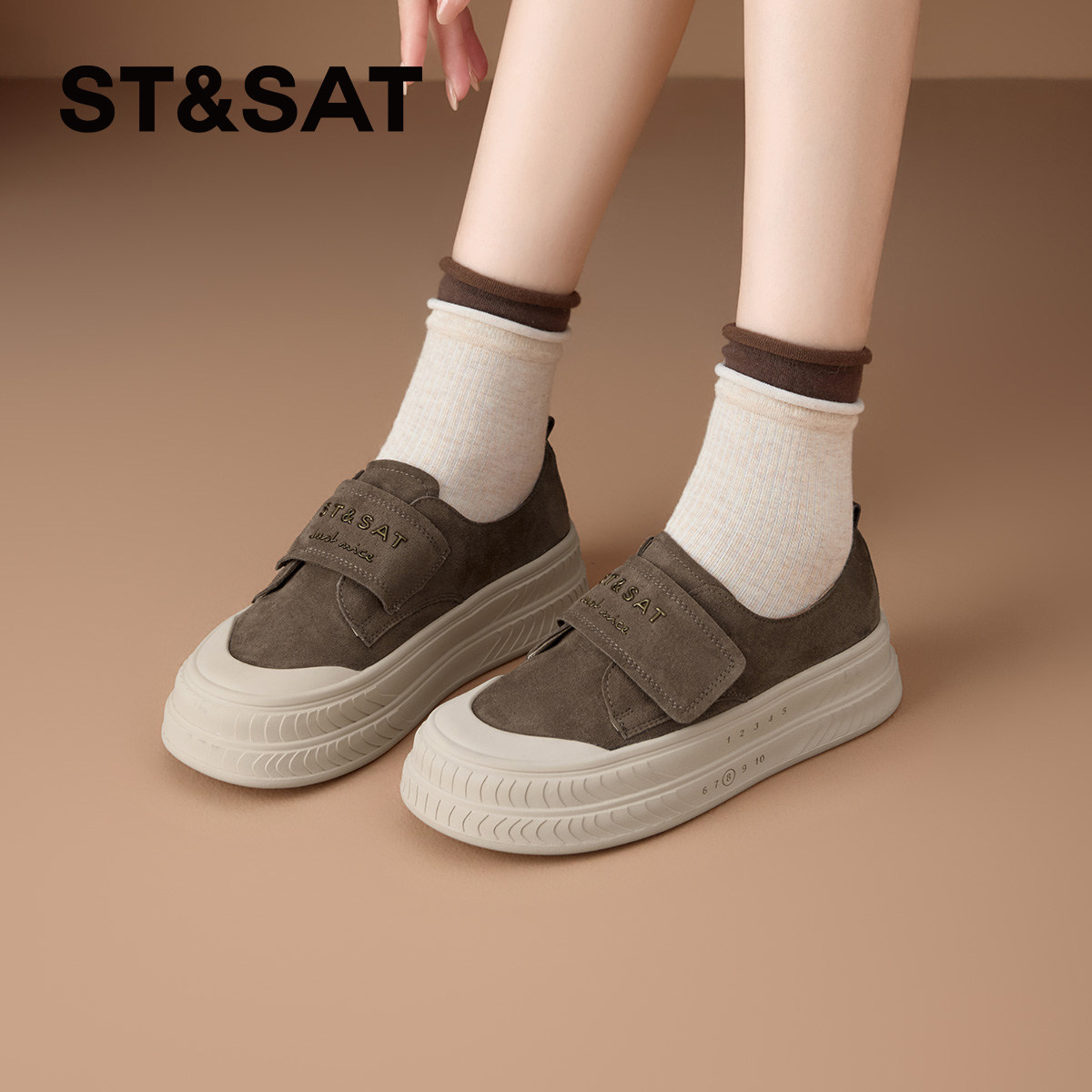 星期六魔术贴厚底板鞋女2025冬季加绒保暖小白鞋棕色休闲运动鞋子,女鞋,休闲板鞋,淘宝优惠券,粉丝福利购,淘宝优惠卷