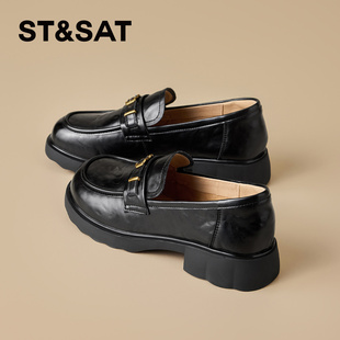 星期六厚底乐福鞋女款2025新款冬季爆款女鞋英伦风黑色百搭小皮鞋