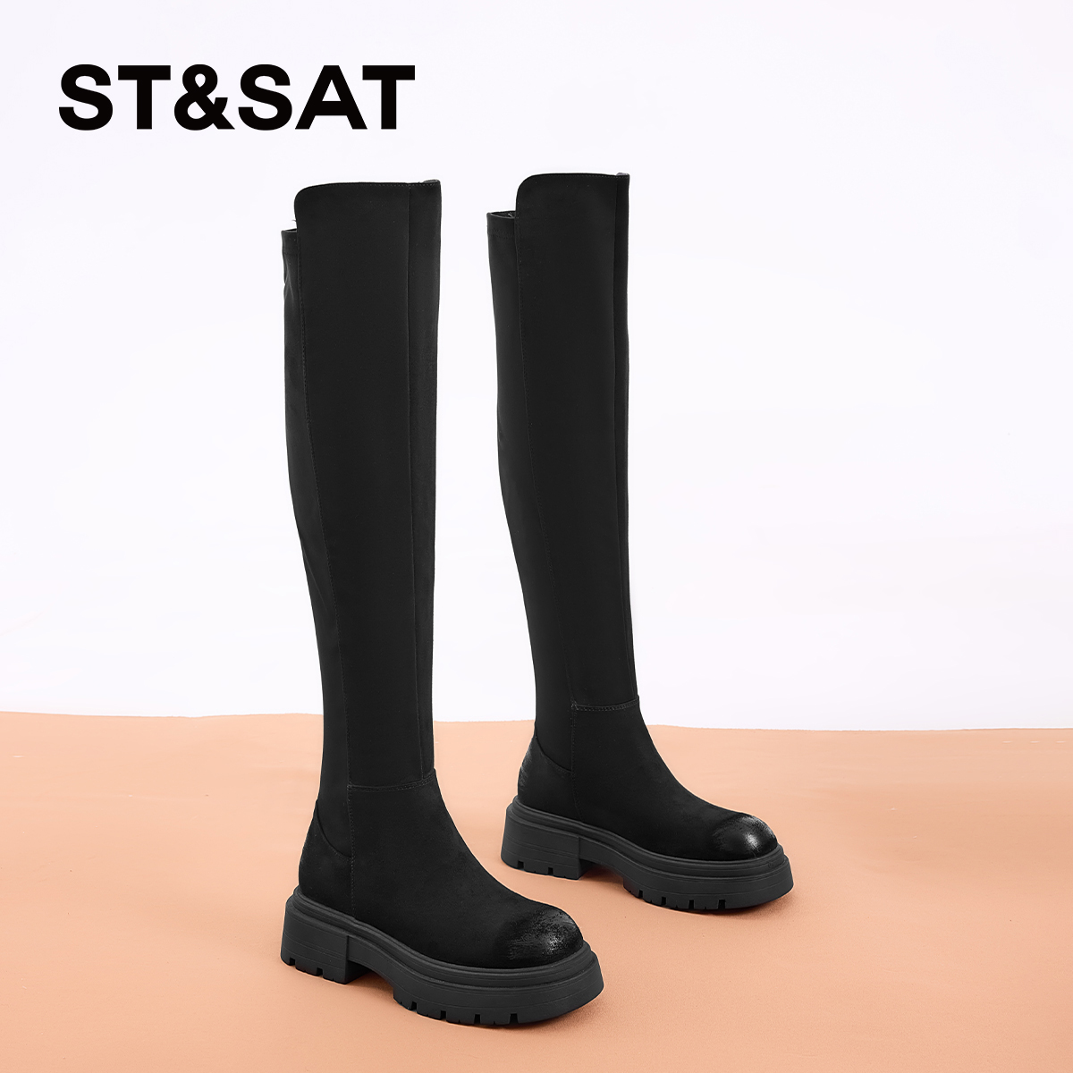 星期六长筒靴加绒过膝弹力靴