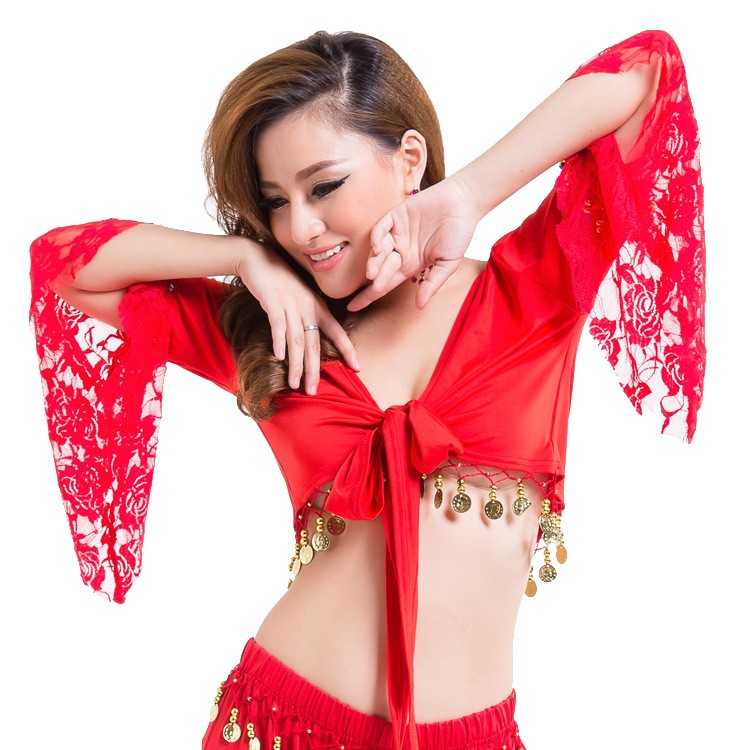 肚皮舞上衣披肩喇叭袖舞蹈服外搭新款彩铃蕾丝开衫上衣表演服