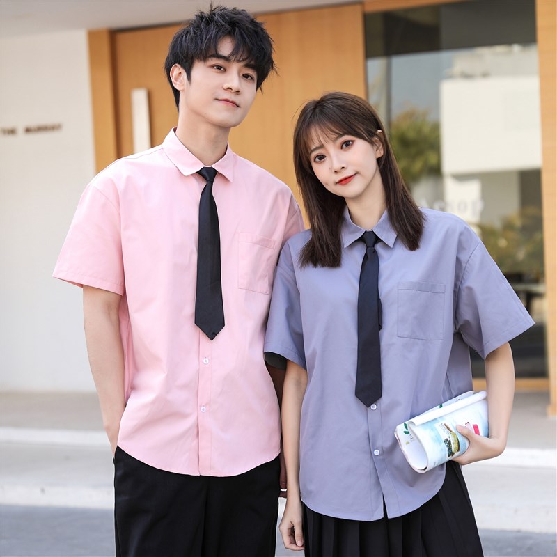 夏季jk制服男女衬衣休闲情侣宽松短袖衬衫套装学院风寸衫班服定制