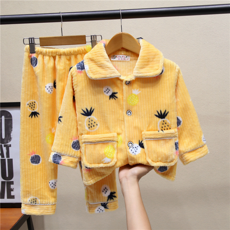 儿童法兰绒睡衣套装男童女童小孩宝宝2020秋冬季珊瑚绒保暖家居服