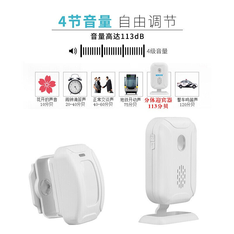 商铺门铃迎宾感应器智能无线门铃迎宾器家用店铺两件式电子迎宾器