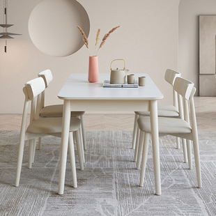 法式 小户型餐桌椅组合 白色奶油风纯白岩板实木餐桌可伸缩2022新款
